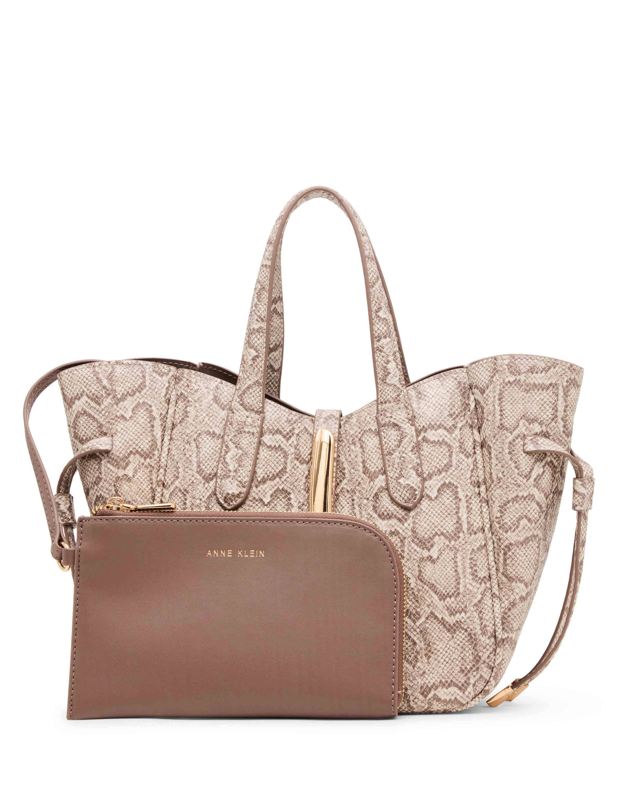 Anne Klein Mink Tonal Faux Snake Small Tote with Convertible Strap