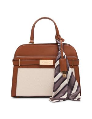 Anne Klein Tan-Cream/Hazelnut/Neutral Medium Belted Satchel with Convertible Strap