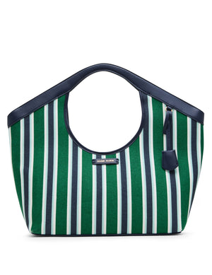 Anne Klein Green-Aqua Graphic Stripe/Distant Mountain Large Printed Tote with Detachable Strap