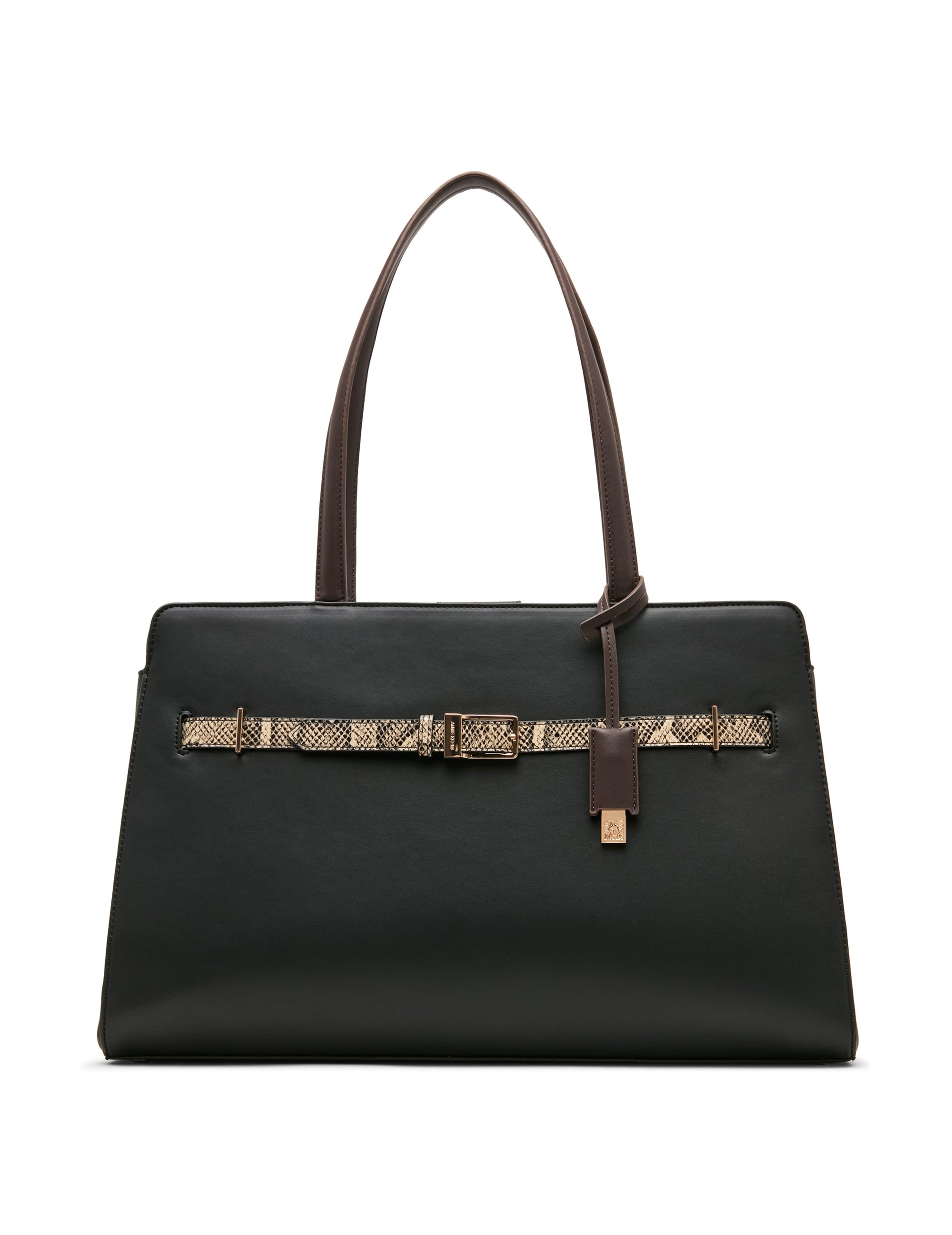 Anne Klein Black/Espresso/Oatmilk Multi Belted Tote Bag