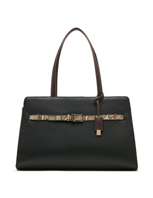 Anne Klein Black/Espresso/Oatmilk Multi Belted Tote Bag