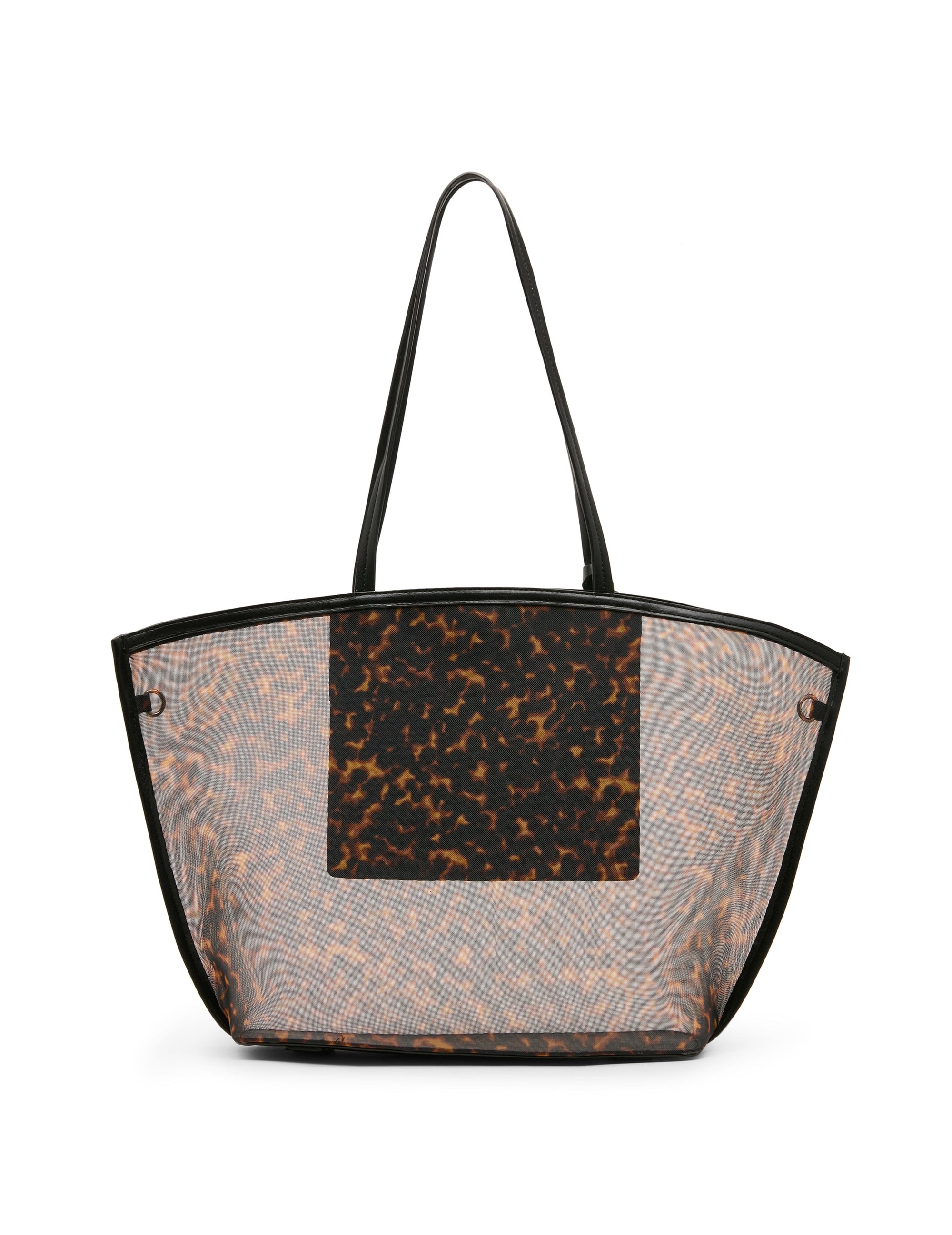 Anne Klein Tortoise: Black Multi/Black Printed Mesh Tote Bag with Pouch