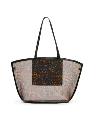 Anne Klein Tortoise: Black Multi/Black Printed Mesh Tote Bag with Pouch