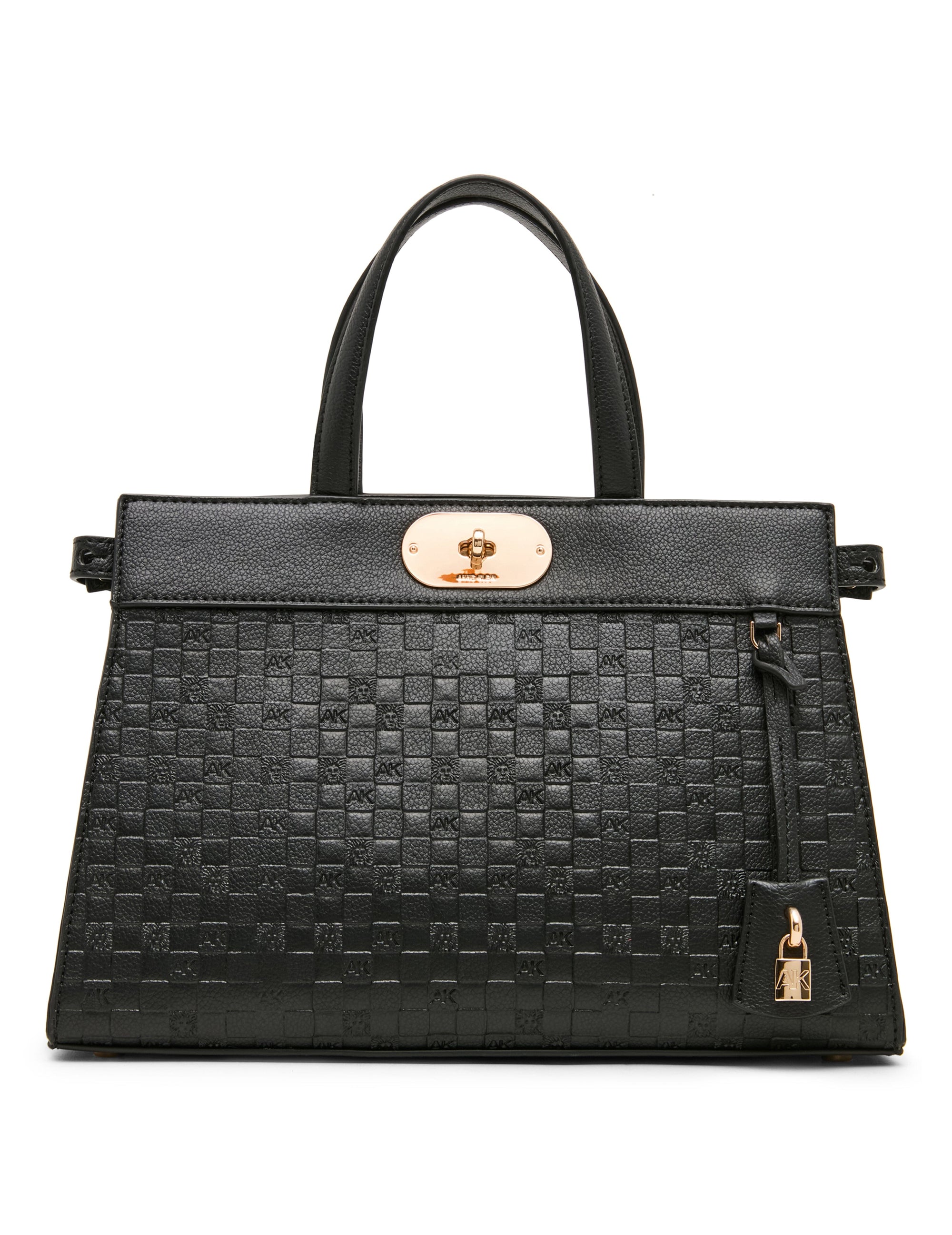 Anne Klein Black/Black Embossed Satchel with Convertible Strap