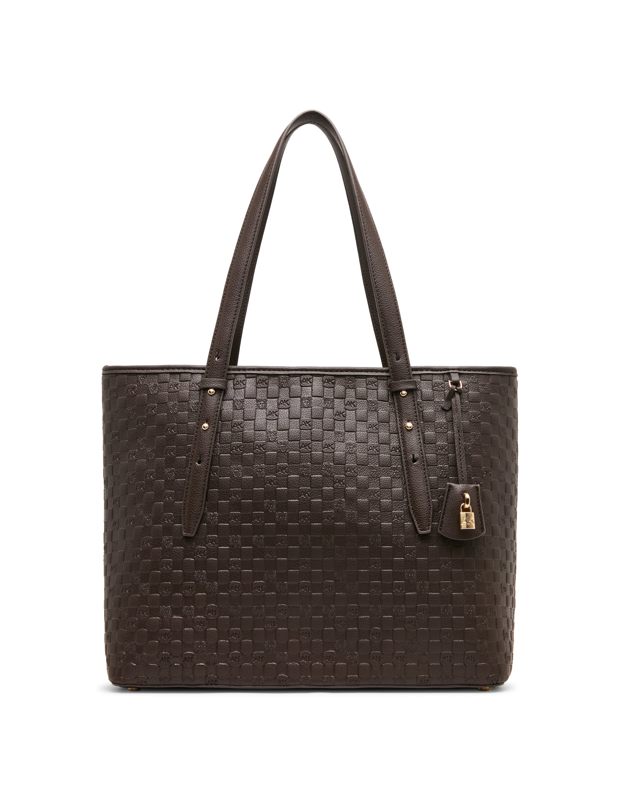 Anne Klein Espresso/Espresso Embossed Logo Large Tote Bag with Lock Charm