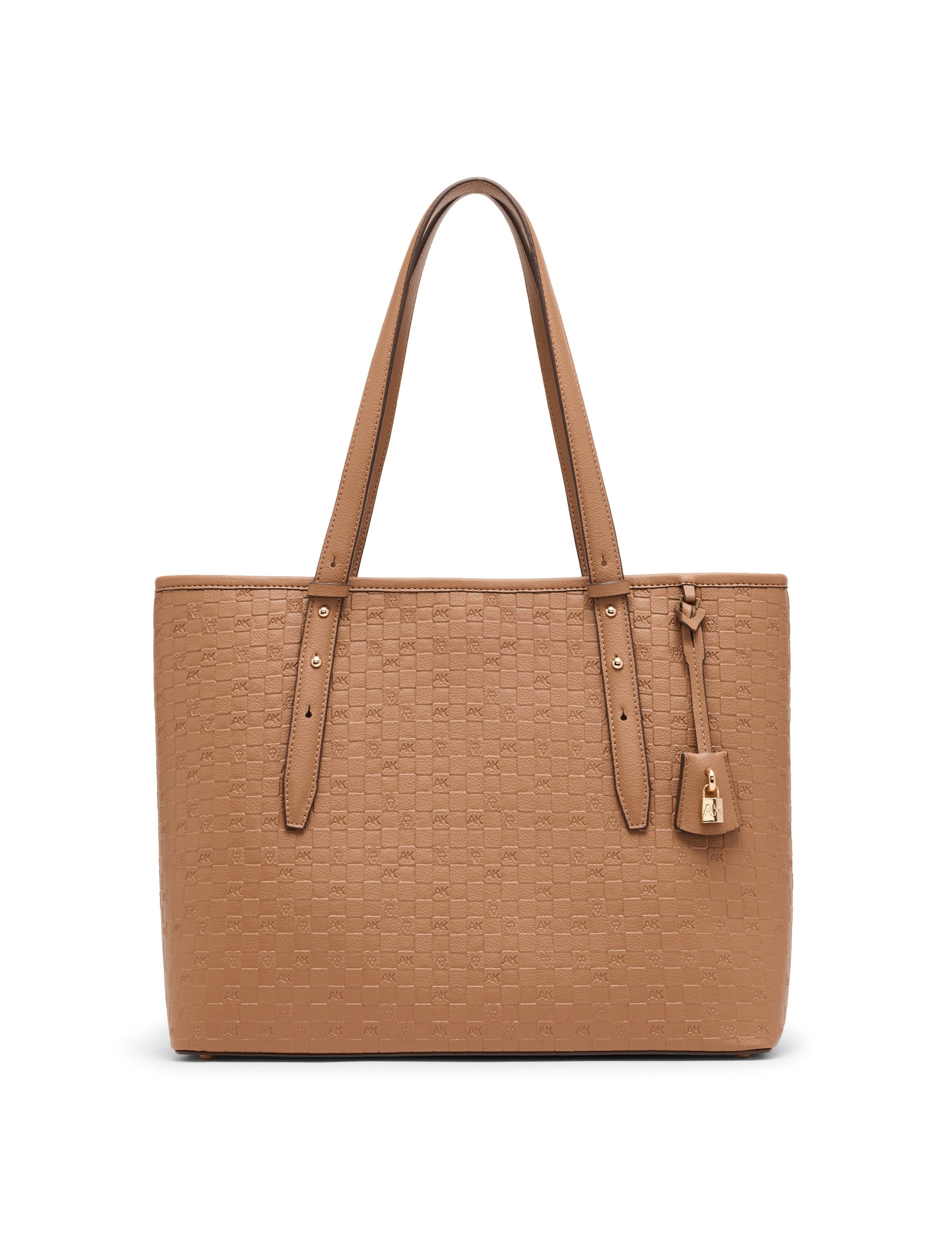 Anne Klein Mocha/Mocha Embossed Logo Large Tote Bag with Lock Charm