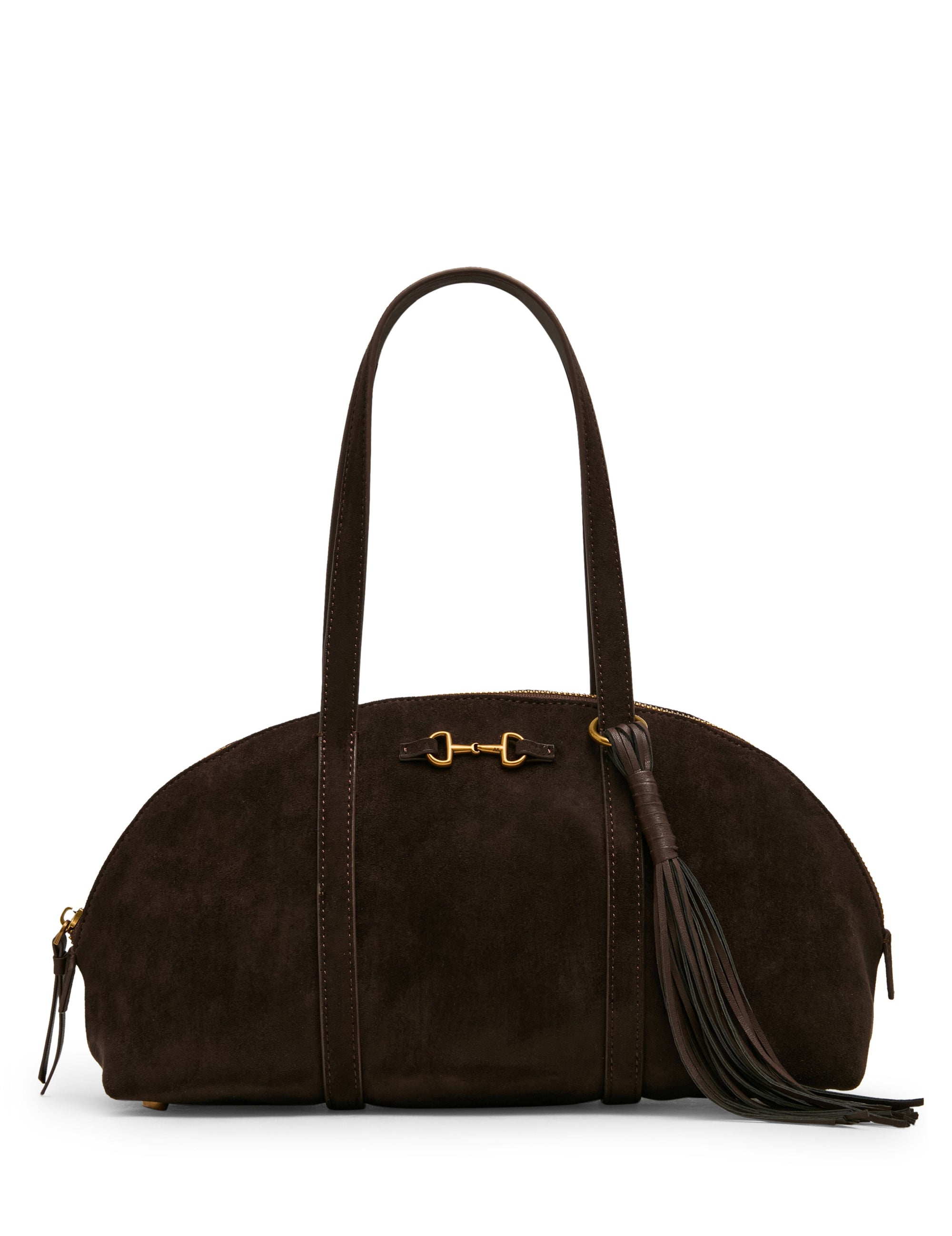 Anne Klein Espresso/Espresso Faux Suede Horsebit Bowler Satchel