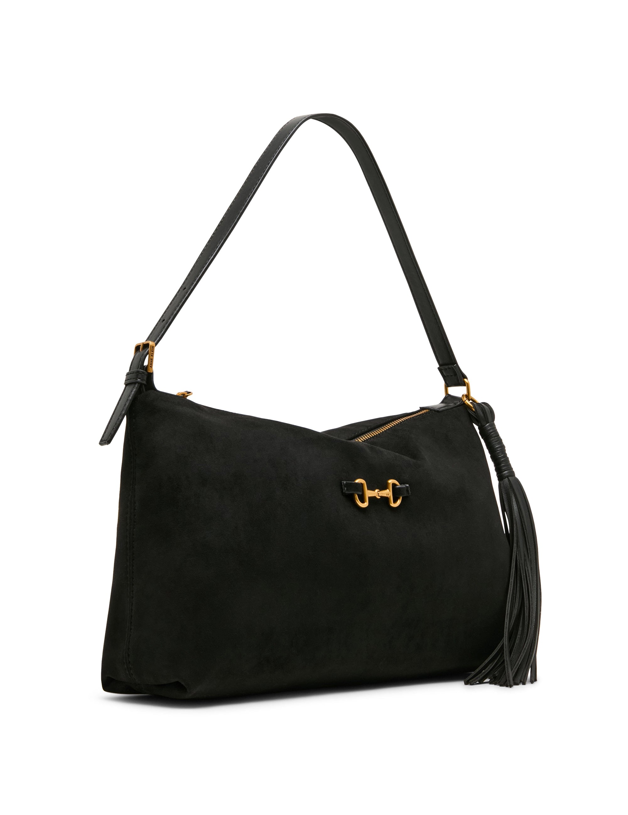 Anne Klein Faux Suede Horsebit Tassel Shoulder Bag