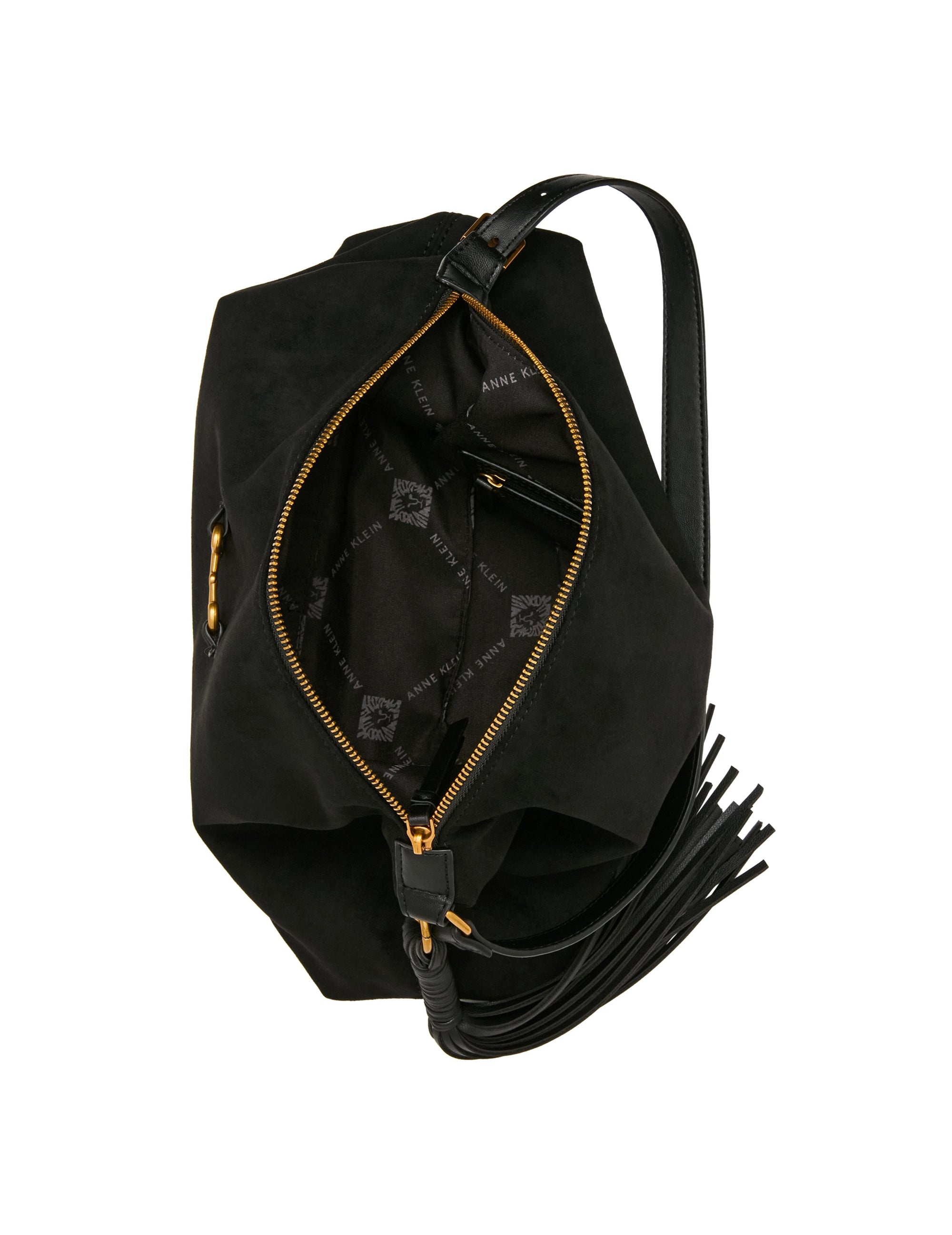 Anne Klein Faux Suede Horsebit Tassel Shoulder Bag