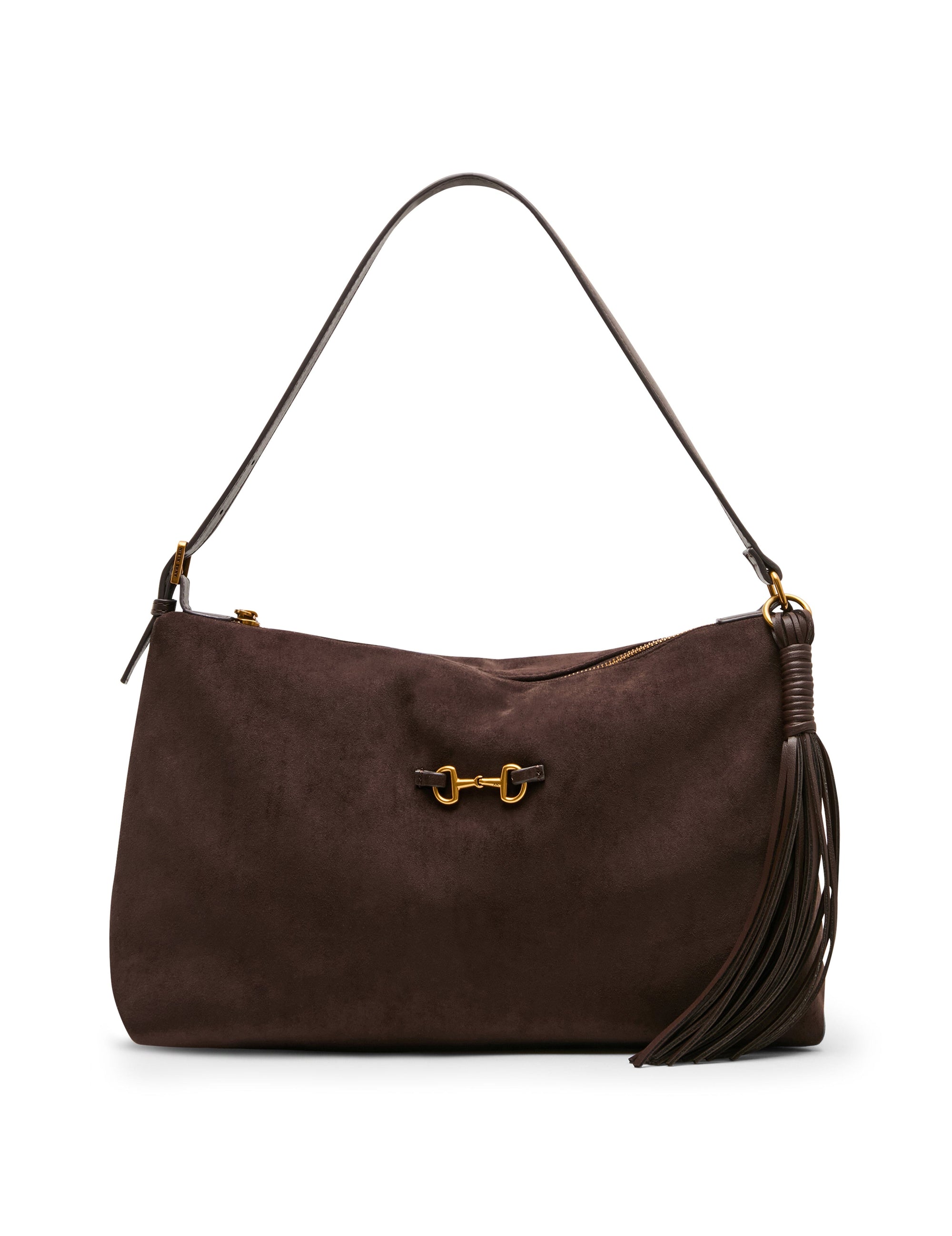 Anne Klein Espresso/Espresso Faux Suede Horsebit Tassel Shoulder Bag