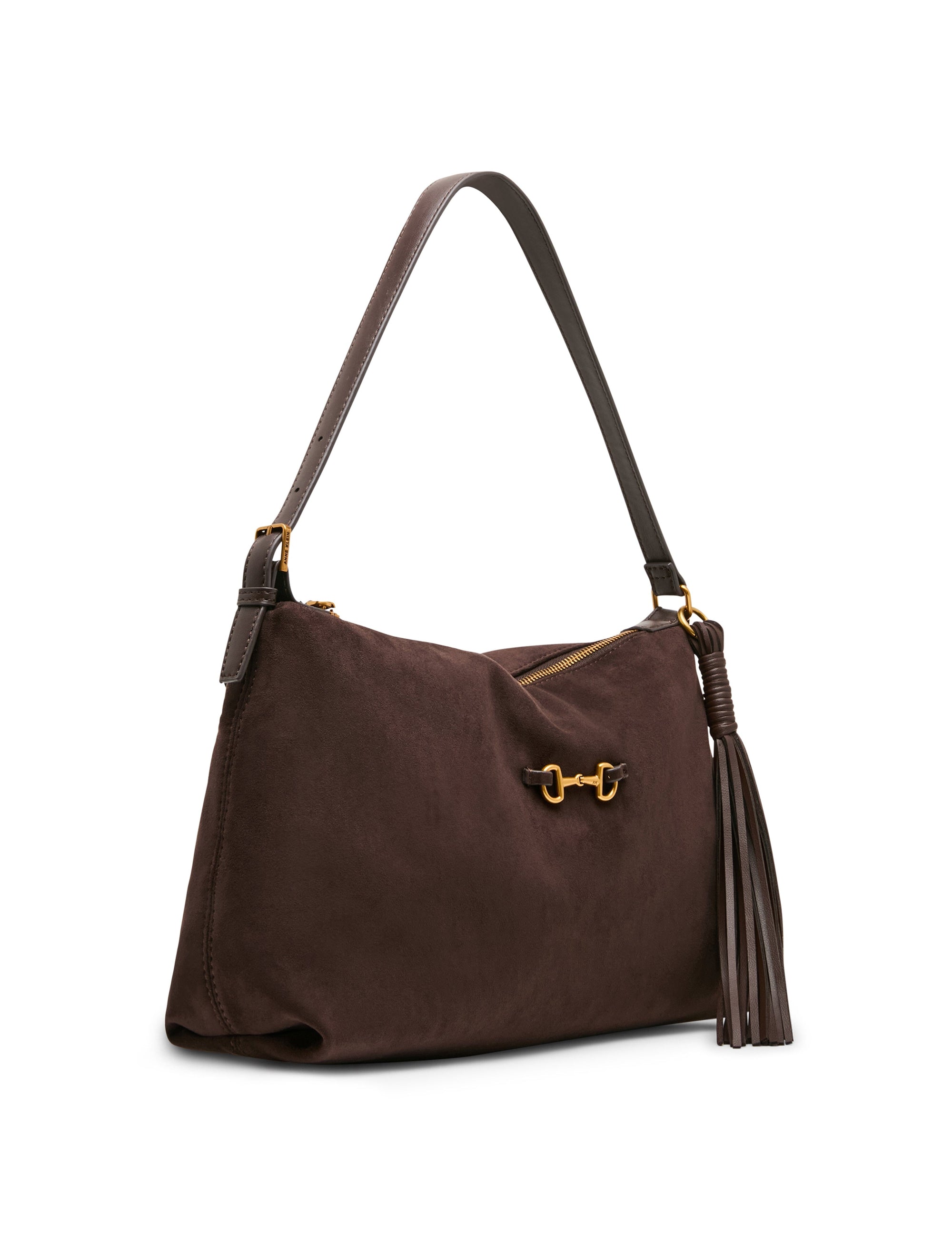 Anne Klein Faux Suede Horsebit Tassel Shoulder Bag