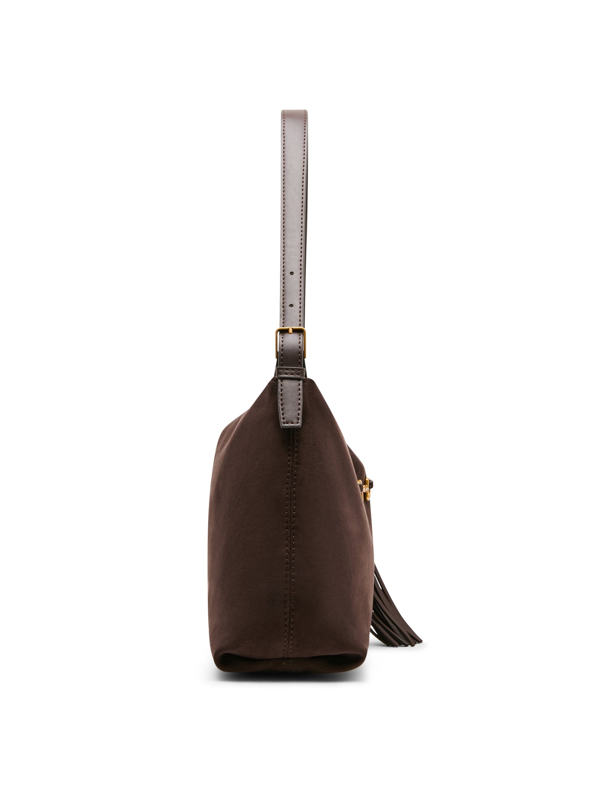 Anne Klein Faux Suede Horsebit Tassel Shoulder Bag