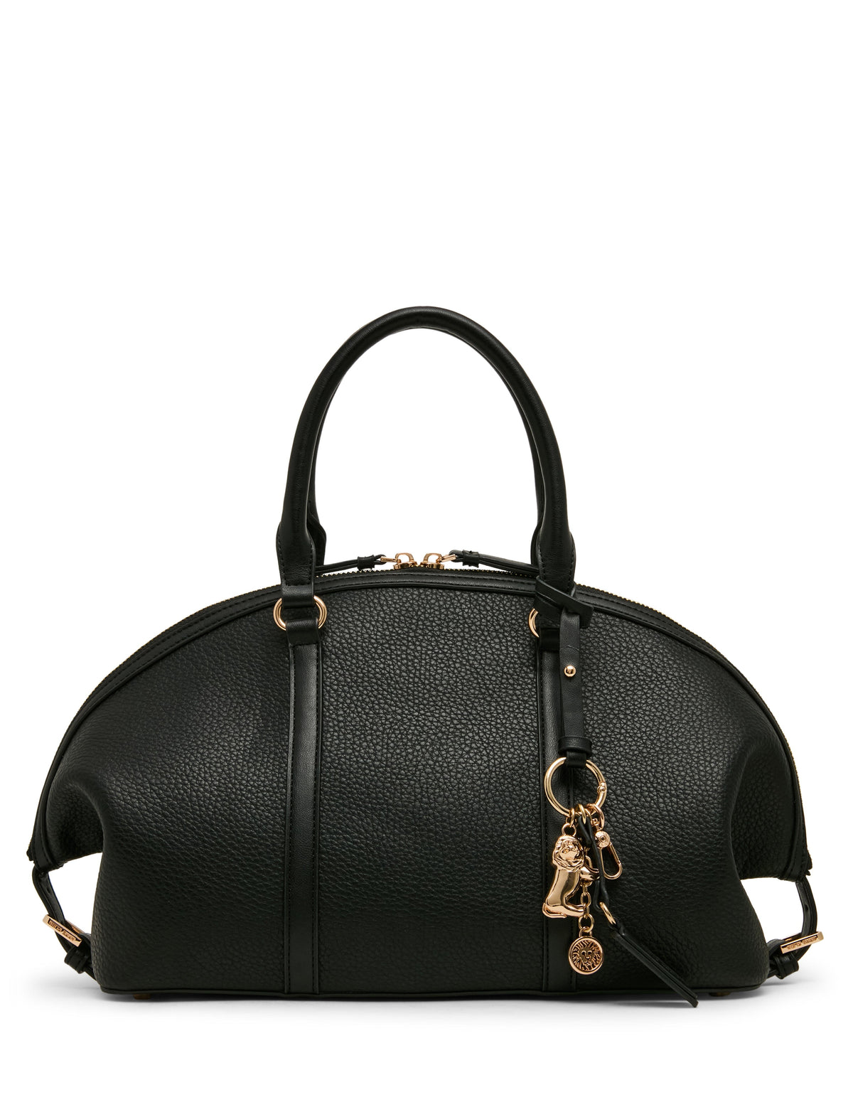 Anne Klein Black/Black Bowler Satchel with Charms