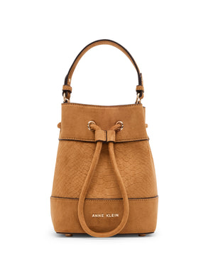 Anne Klein Tan/Tan Textured Faux Suede Bucket Bag with Convertible Strap