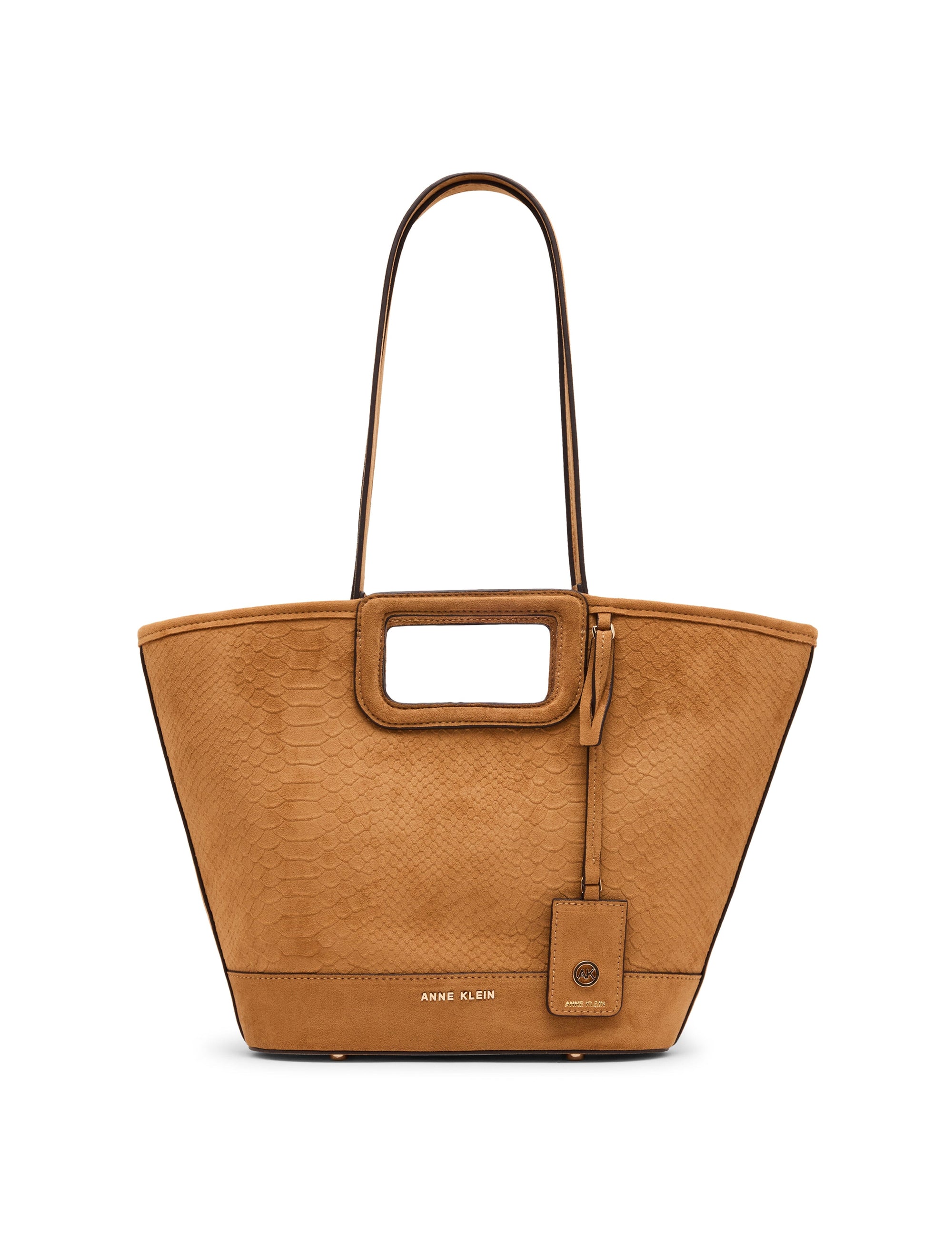 Anne Klein Tan/Tan Textured Faux Suede Cut Out Handle Tote