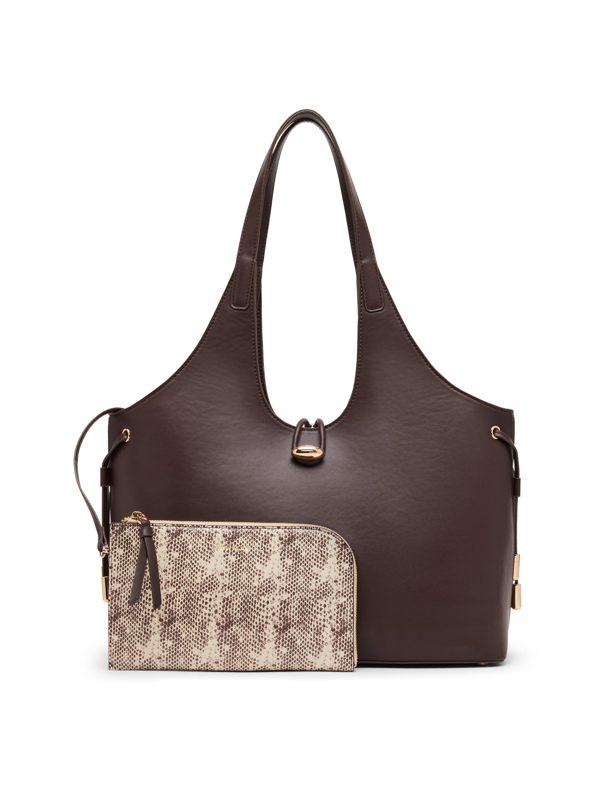 Anne Klein Espresso/Neutral Large Tote Bag with Pouch