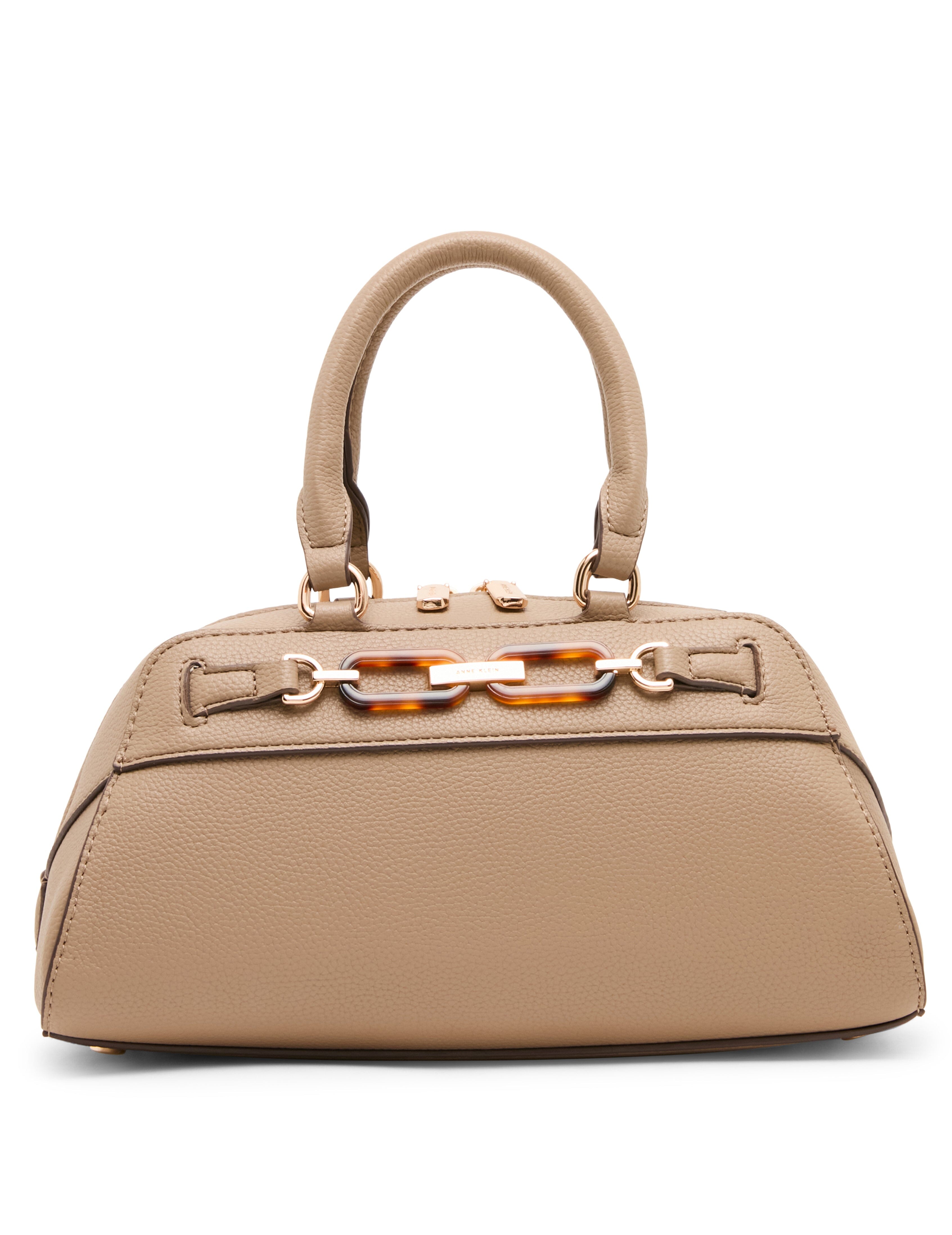 Tortoise Chain Link Satchel Bag in Truffle | Anne Klein
