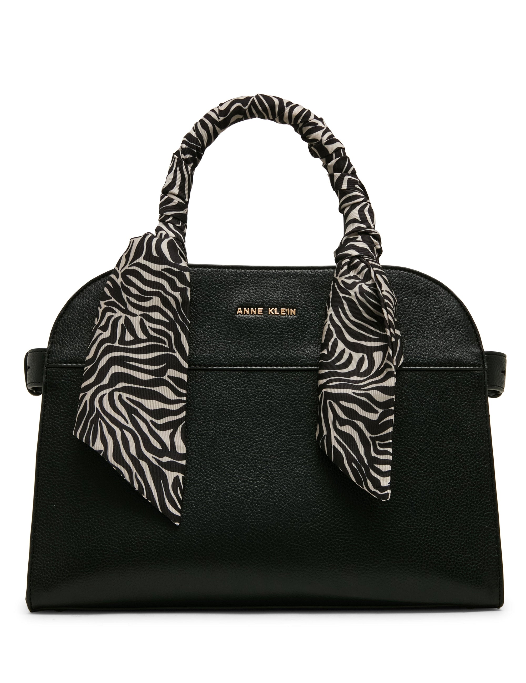 Anne Klein Black/Zebra Rounded Satchel with Convertible Strap