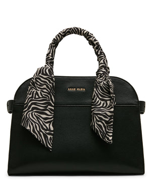 Anne Klein Black/Zebra Rounded Satchel with Convertible Strap
