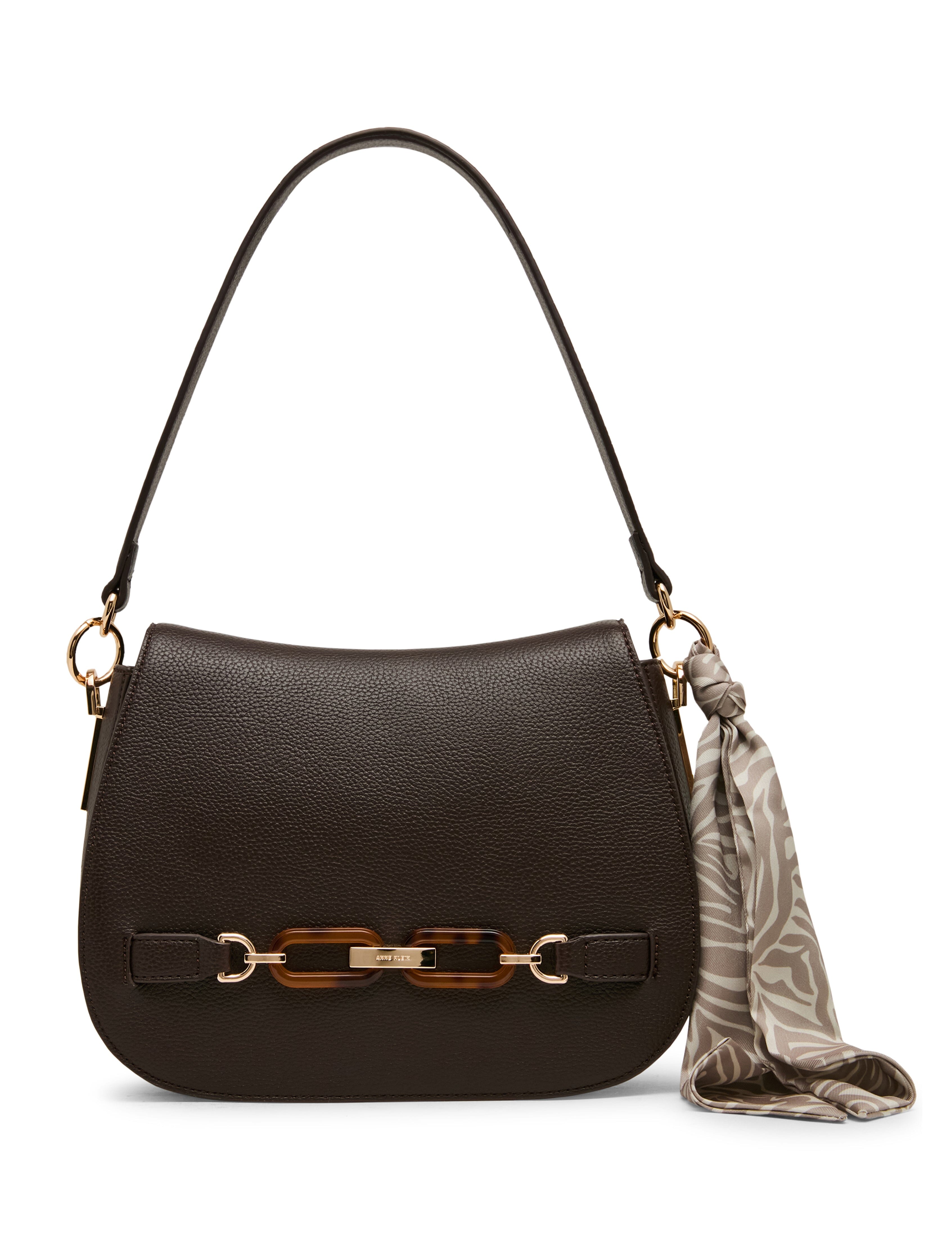 Flap Shoulder Bag with Scarf Detail in Espresso / Pearl White
