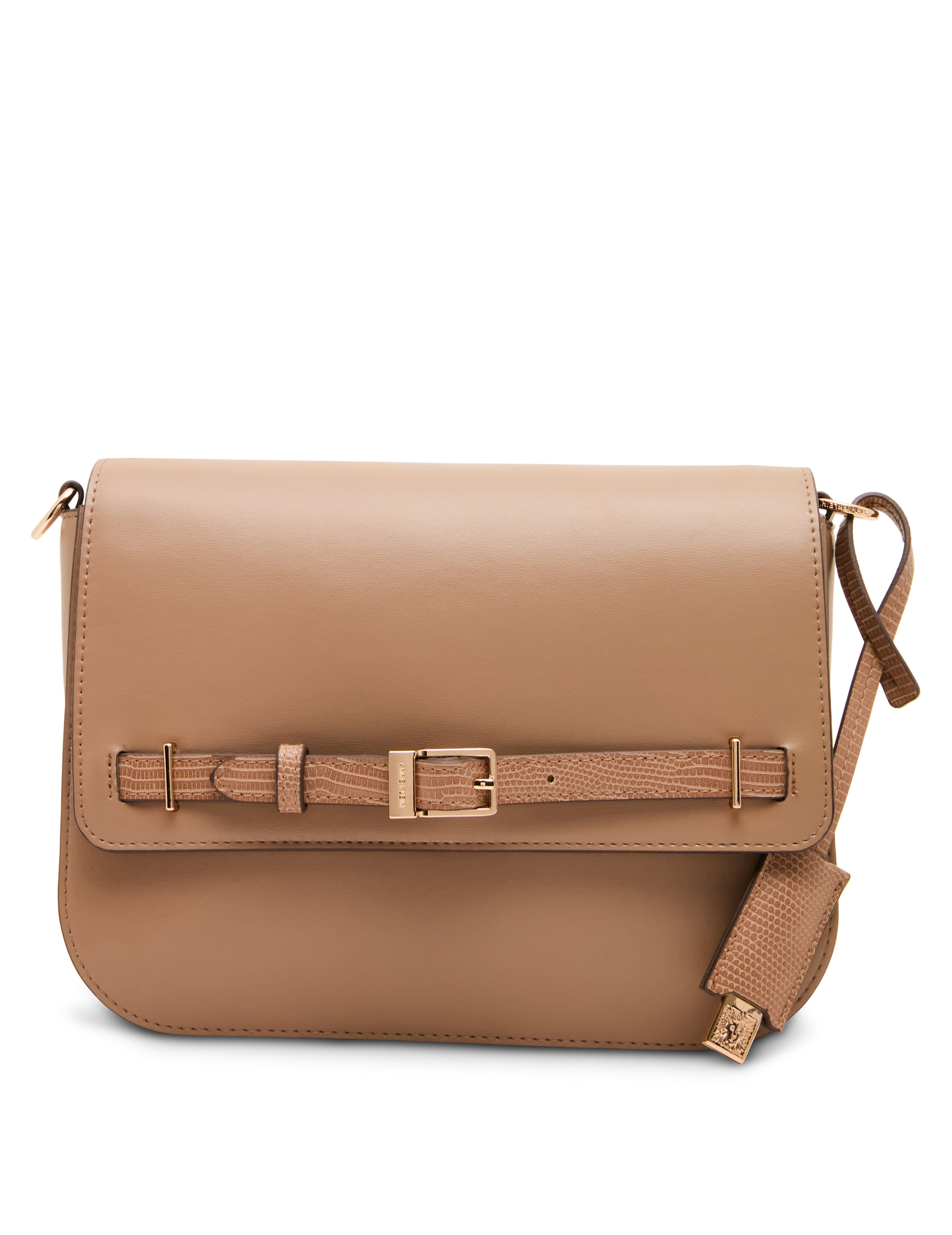 Buckle Detail Saddle Crossbody Bag in Mocha / Mocha | Anne Klein