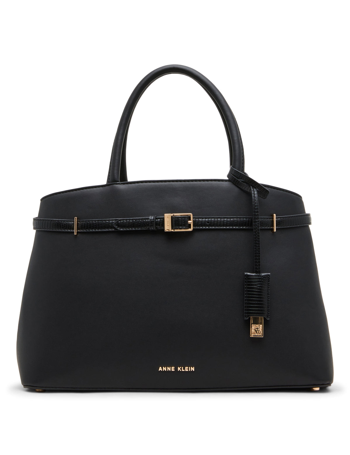 Anne Klein Black/Black Convertible Strap Buckle Satchel Bag