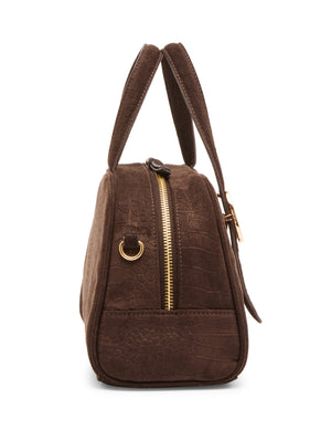 Faux Suede Crocodile Bowler Bag