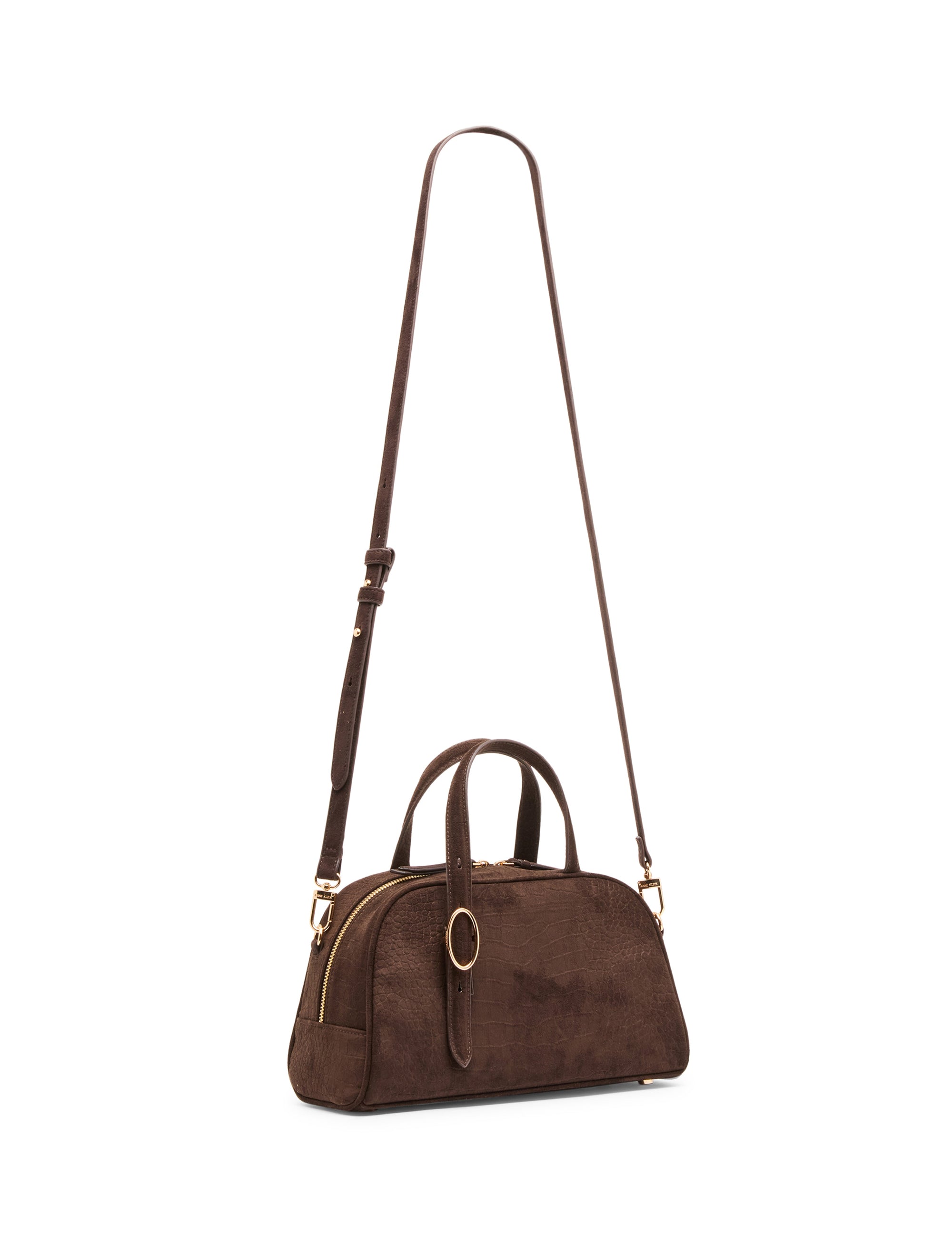 Faux Suede Crocodile Bowler Bag