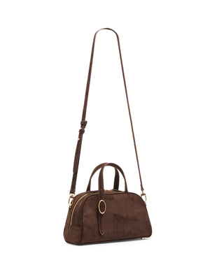 Faux Suede Crocodile Bowler Bag