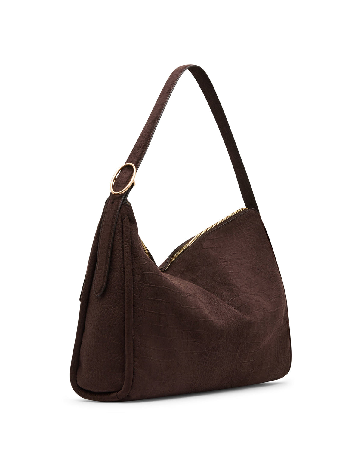 Anne Klein Faux Suede Crocodile Embossed Slouch Bag