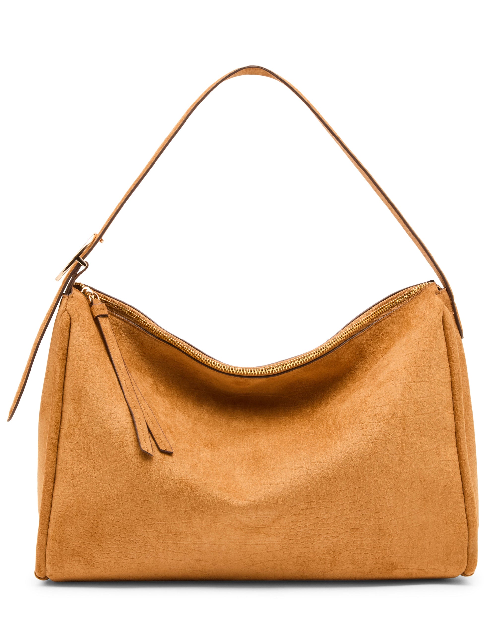 Faux Suede Crocodile Embossed Slouch Hobo Bag