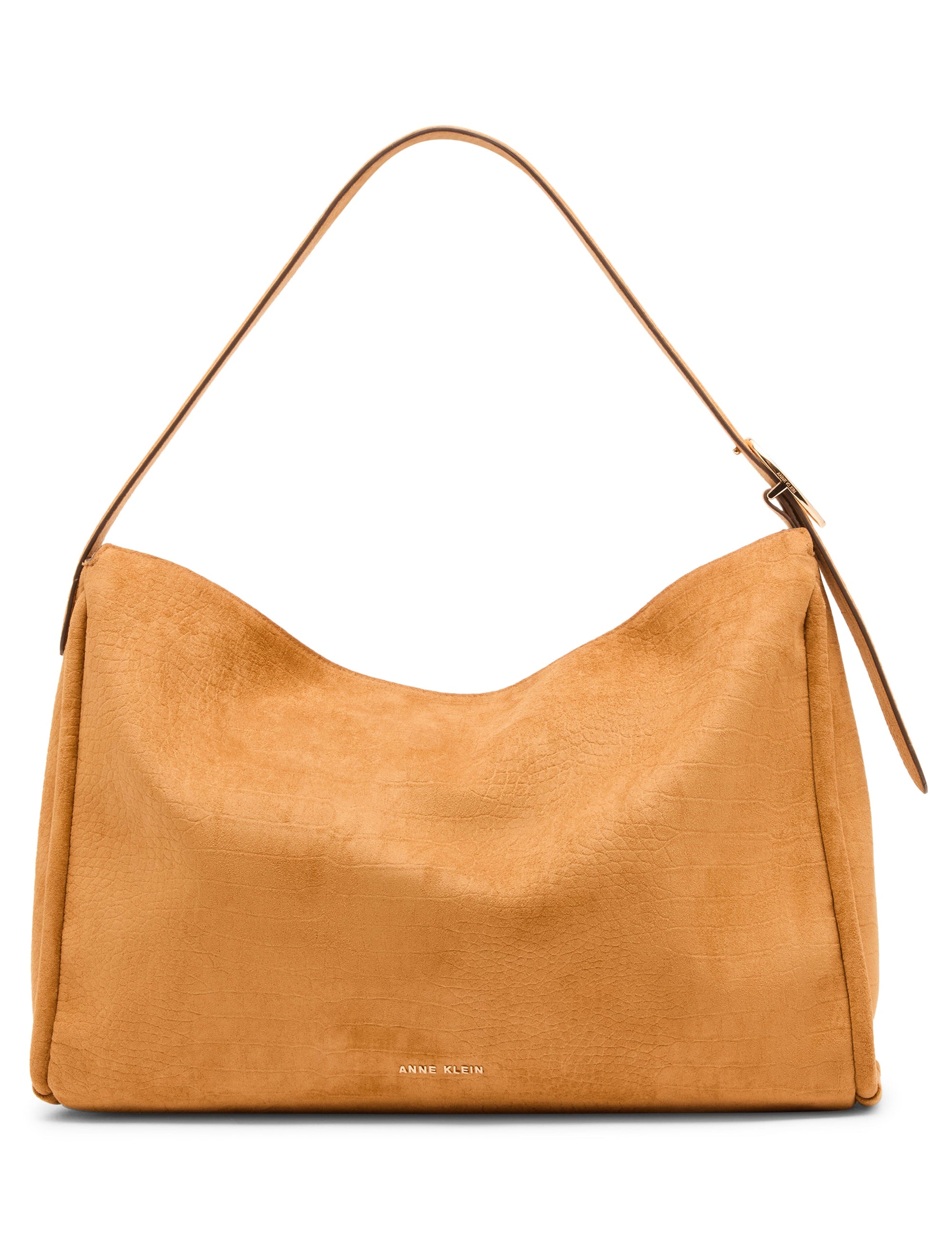 Faux Suede Crocodile Embossed Slouch Hobo Bag