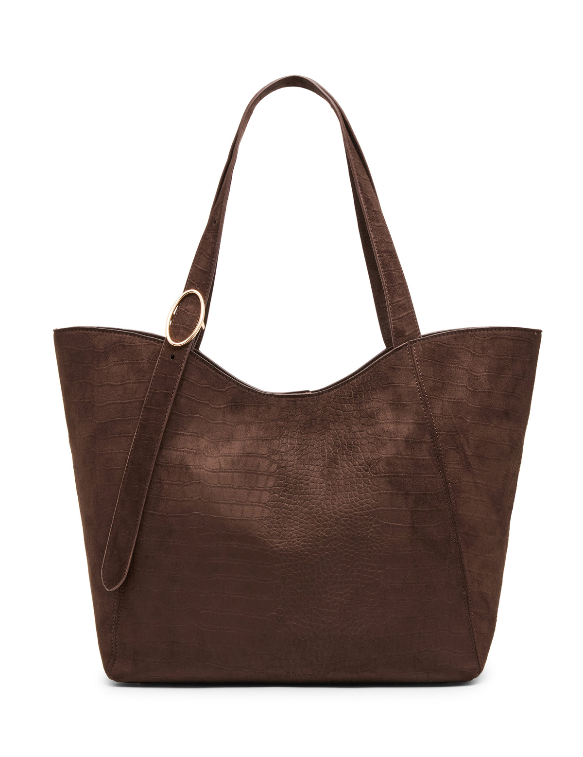 Faux Suede Crocodile Structured Tote Bag