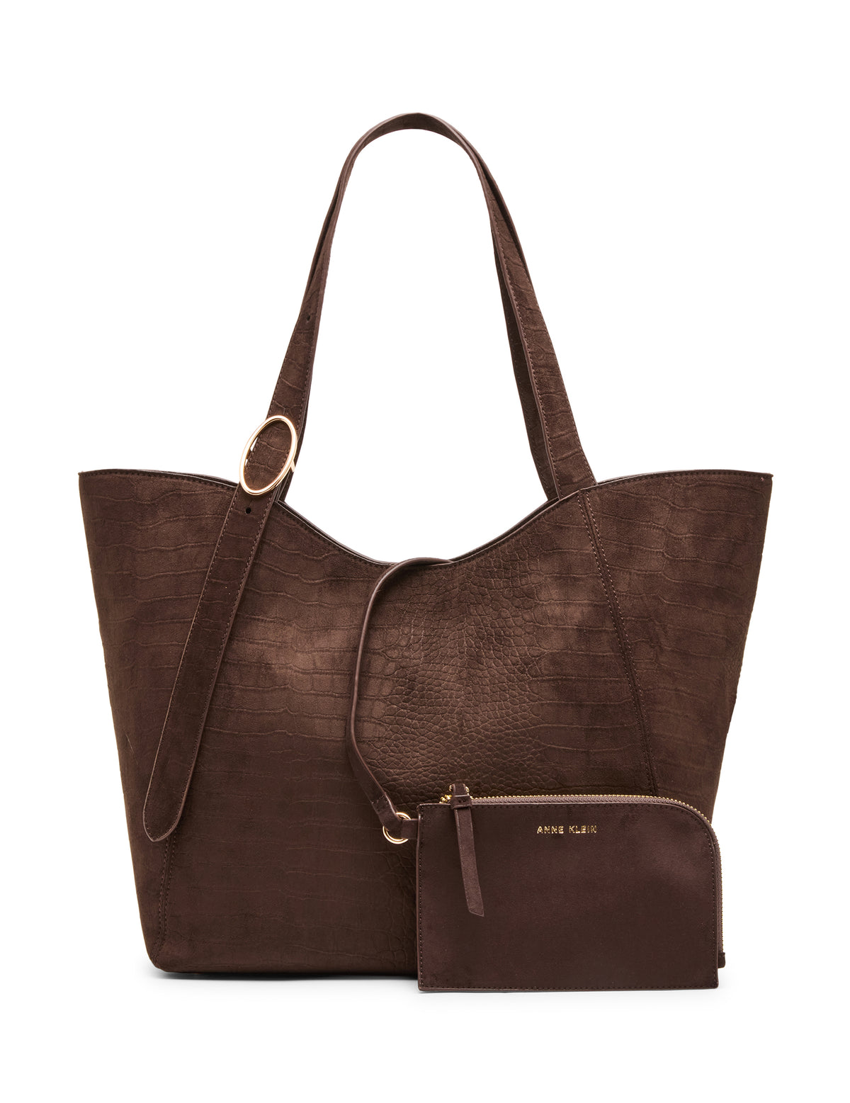 Faux Suede Crocodile Structured Tote Bag