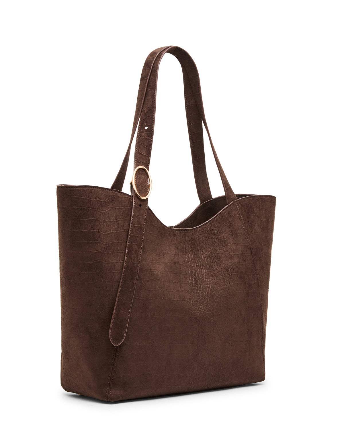 Faux Suede Crocodile Structured Tote Bag