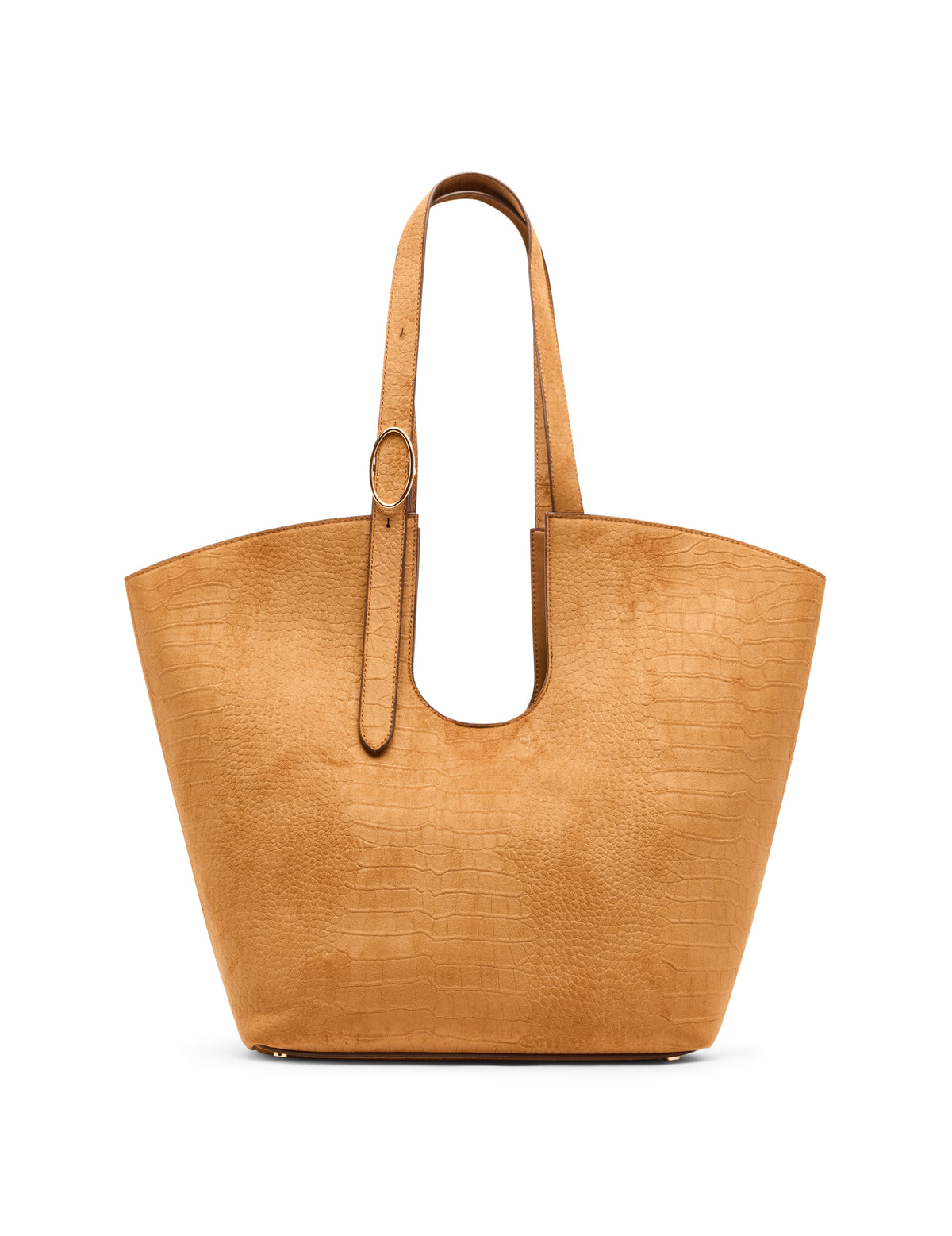 Faux Suede Crocodile Structured Tote Bag