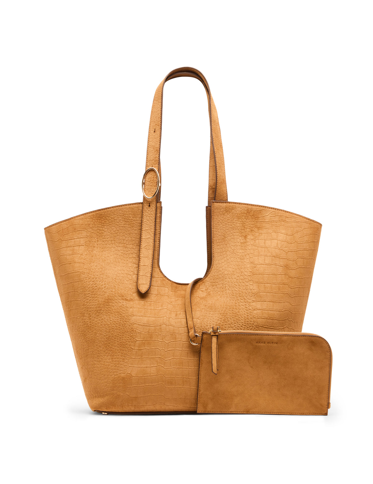 Faux Suede Crocodile Structured Tote Bag