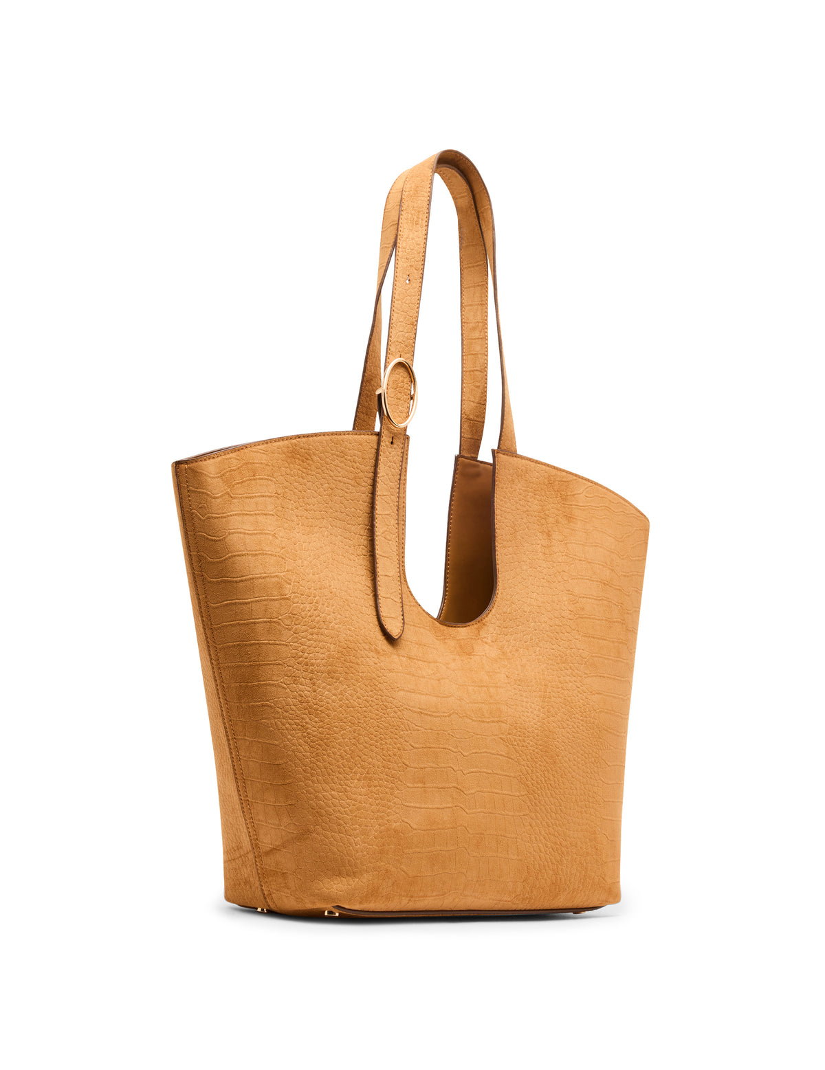 Faux Suede Crocodile Structured Tote Bag