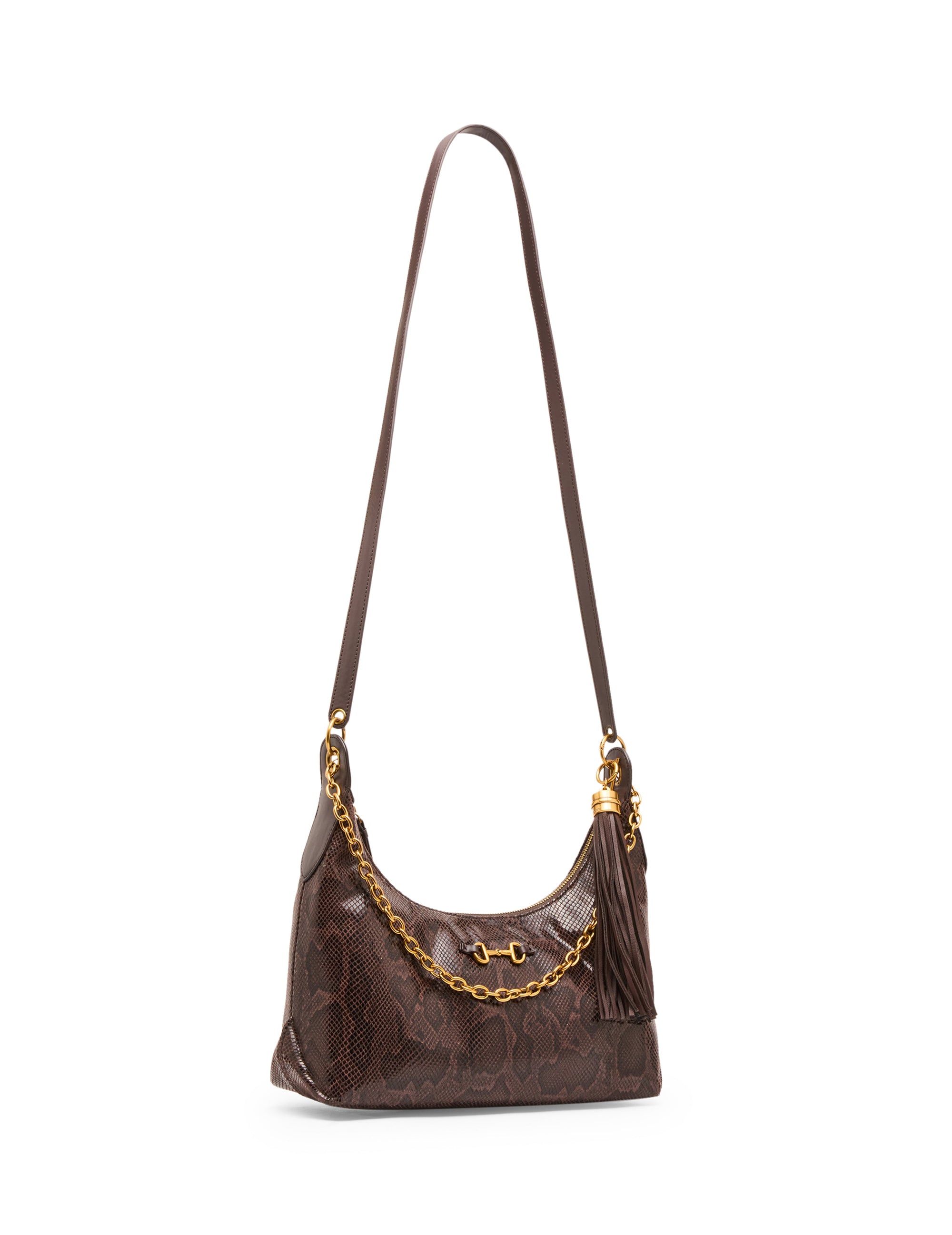 Faux Snake Curved Shoulder Bag