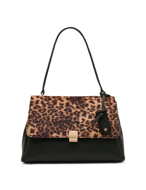 Faux Cheetah Calfhair Flap Shoulder Bag with Scarf