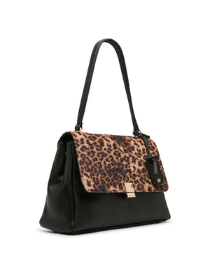 Faux Cheetah Calfhair Flap Shoulder Bag with Scarf