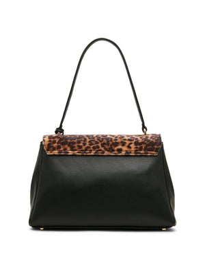 Faux Cheetah Calfhair Flap Shoulder Bag with Scarf