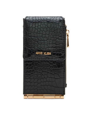 Anne Klein Black Emboss Croc Flap Wallet