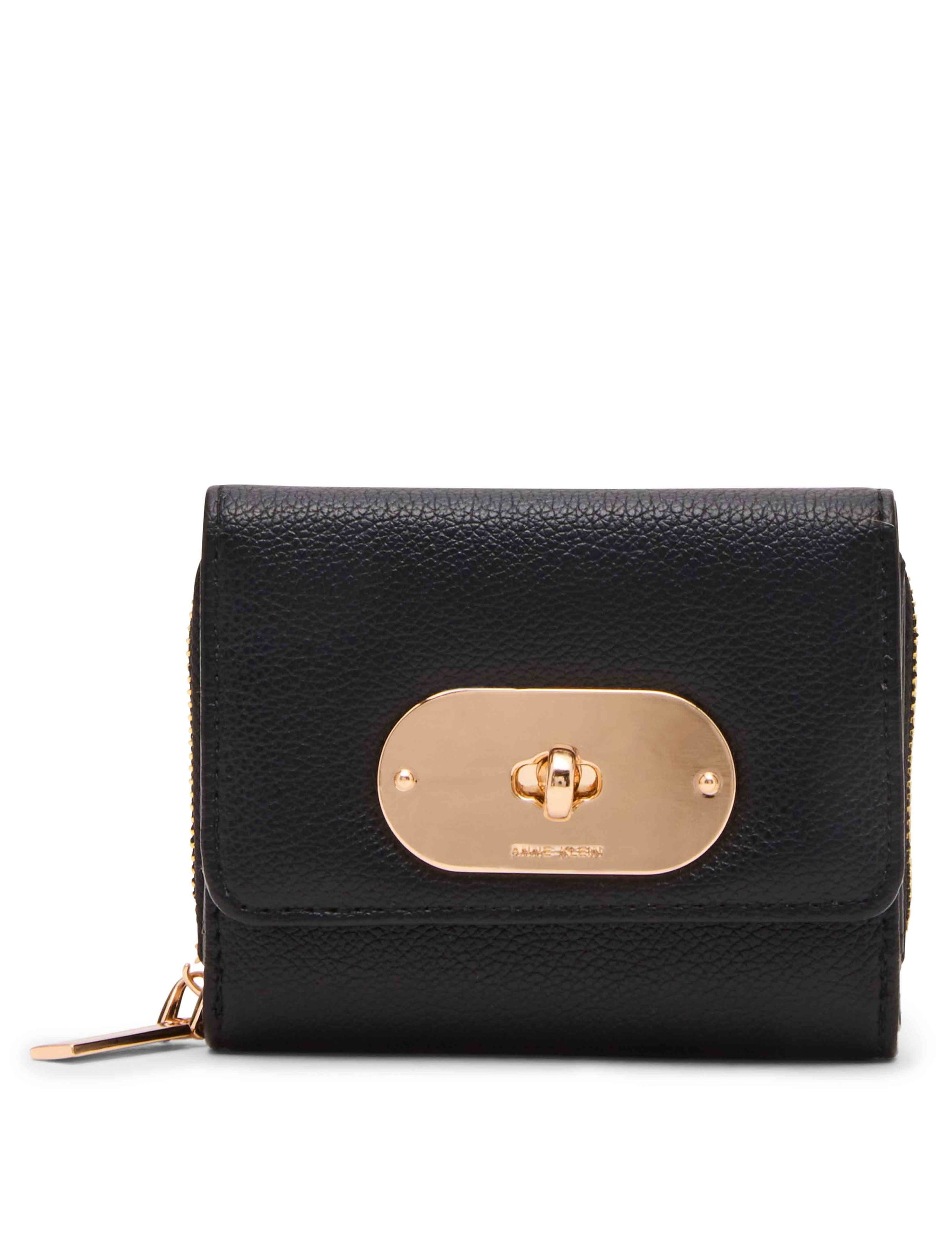 Anne Klein Black Oval Turnlock Trifold Wallet