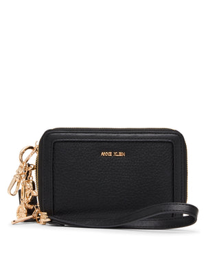 Anne Klein Black/Black Double Zip Around Wallet with Charms