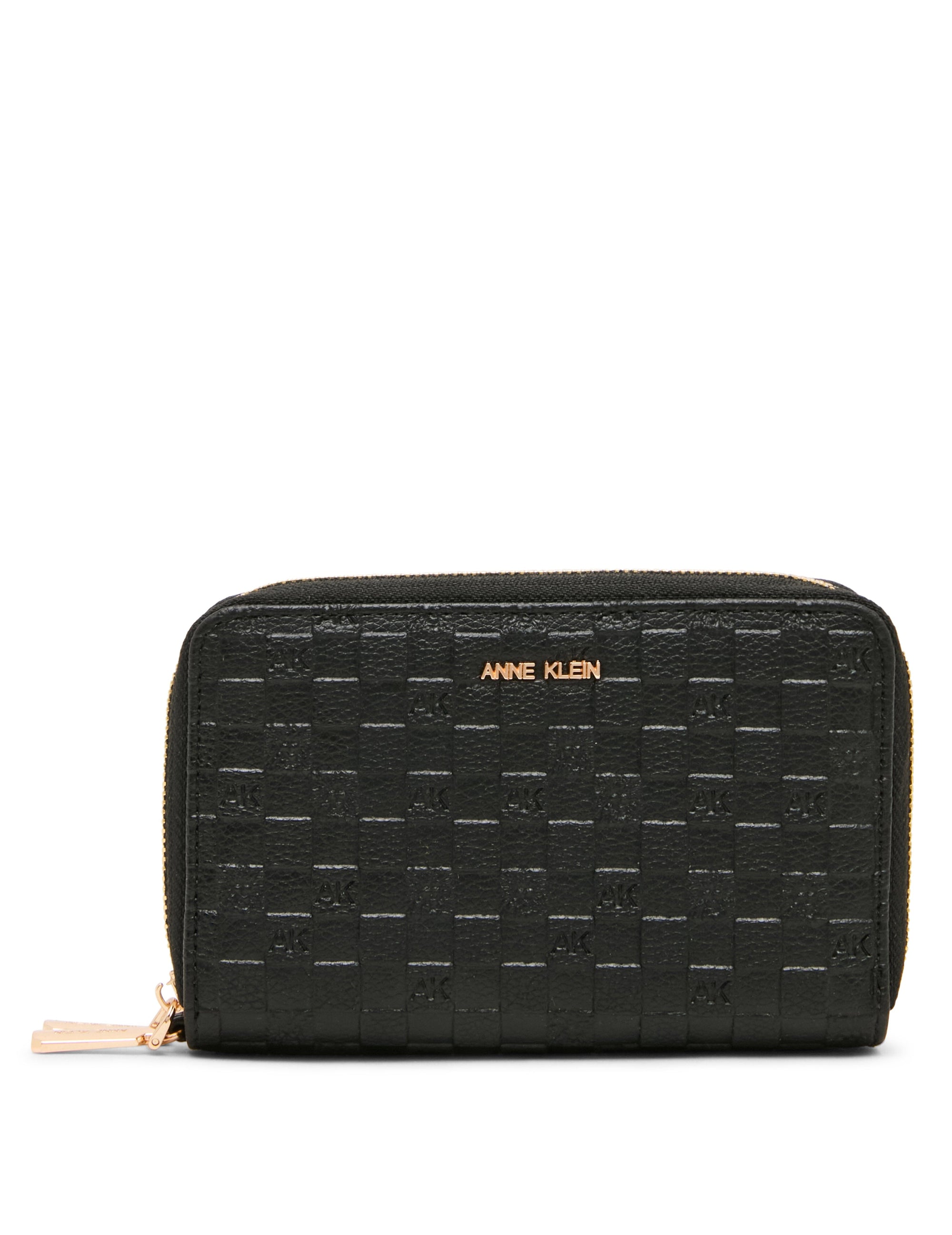 Anne Klein Black/Black Embossed Double Zip Around Wallet