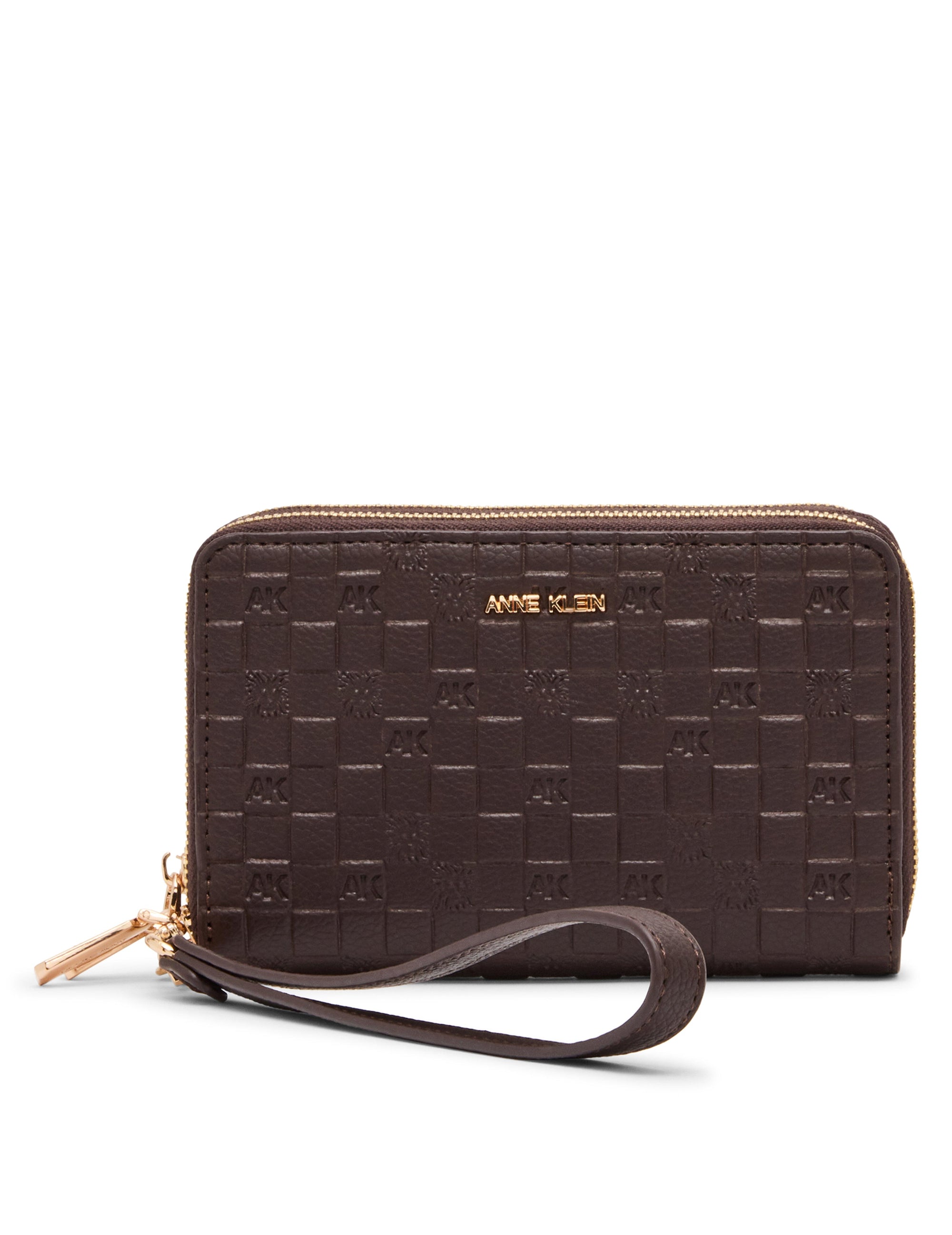 Anne Klein Espresso/Espresso Embossed Double Zip Around Wallet