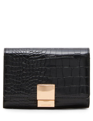 Anne Klein Black Faux Croc Embossed Medium Flap Wallet