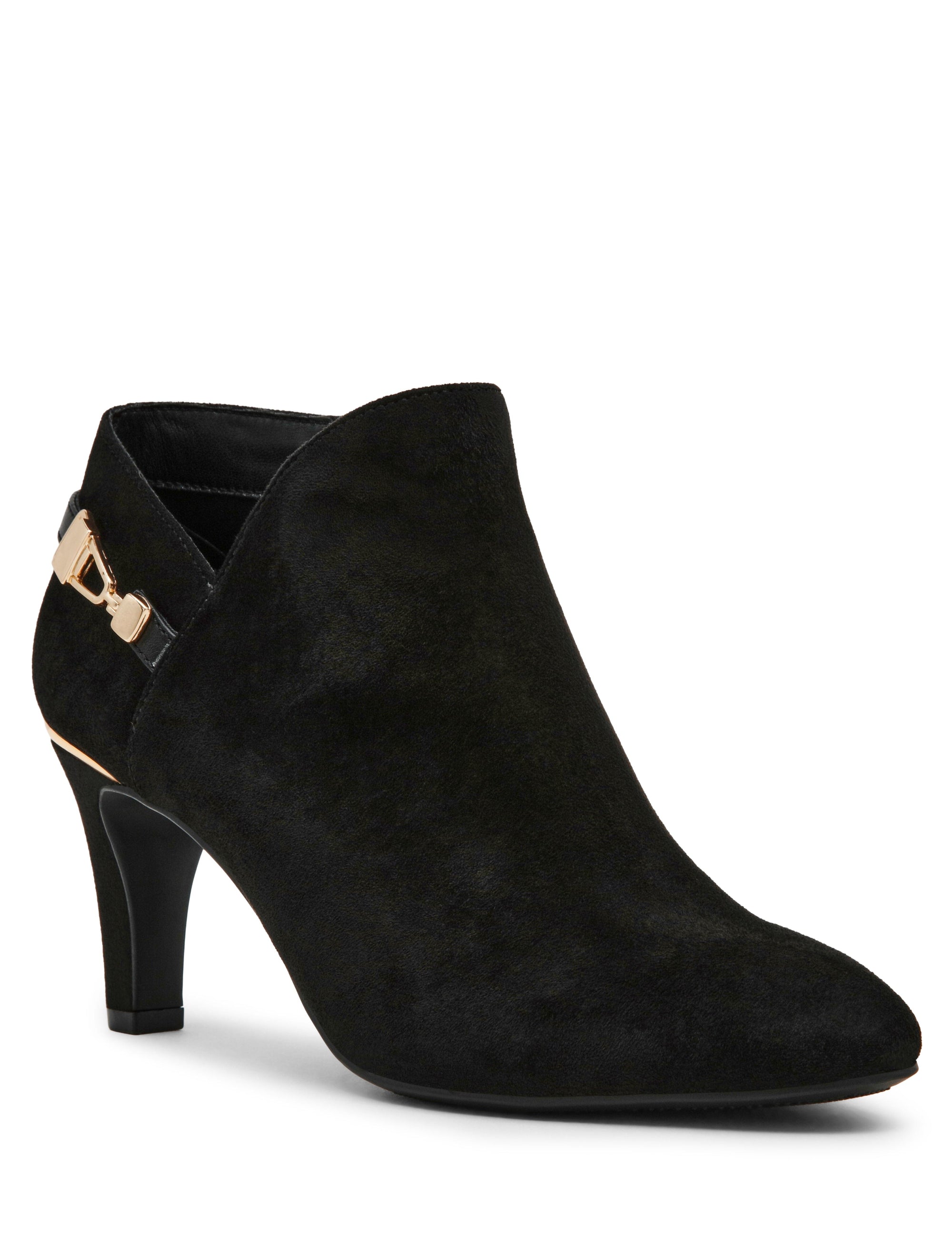 Anne Klein Black Micro Suede Aquitaine Ankle Bootie
