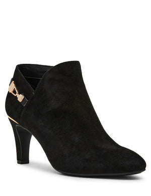 Anne Klein Black Micro Suede Aquitaine Ankle Bootie